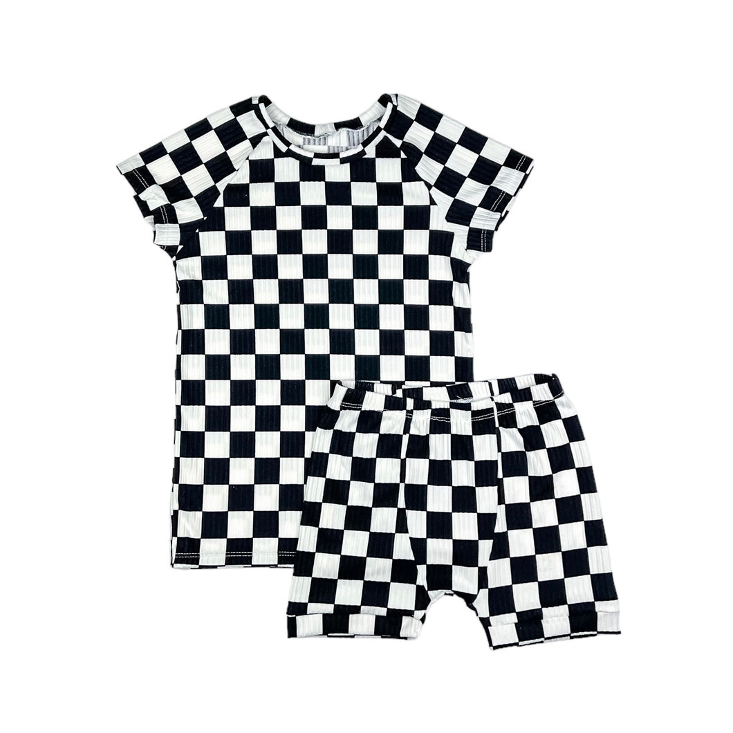 Checked Ribbed Shirt/Short Set