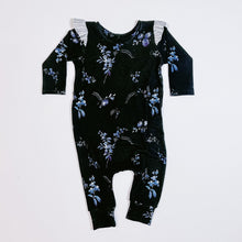 Load image into Gallery viewer, Blue Floral &amp; Ruffle Romper
