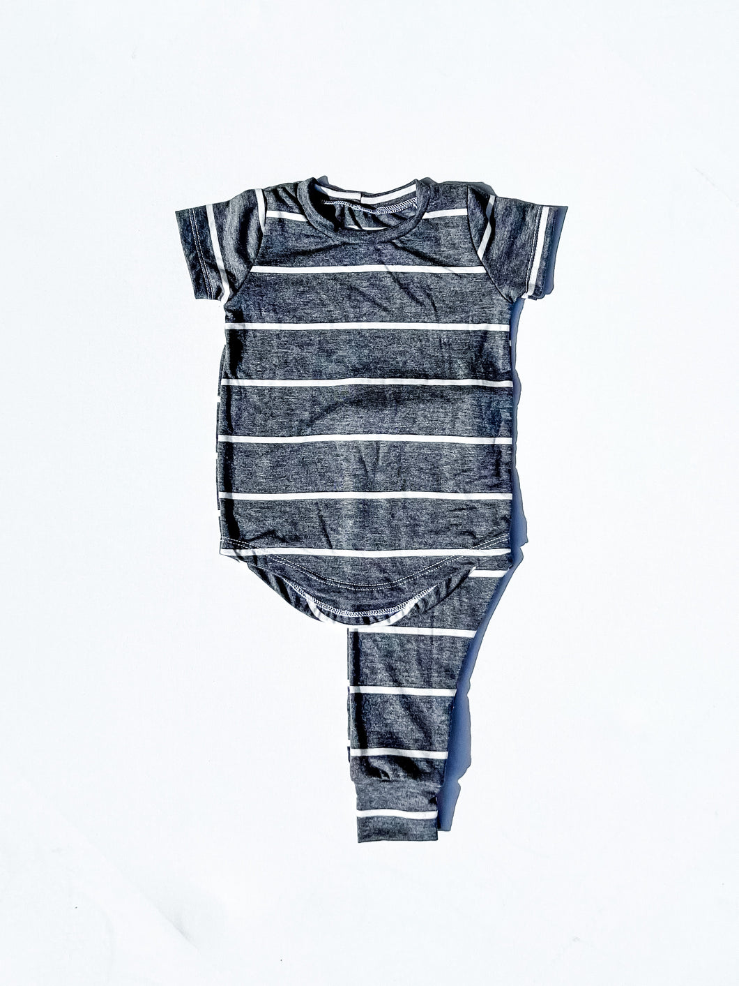 Curved Hem Lounge Set - Charcoal Stripe